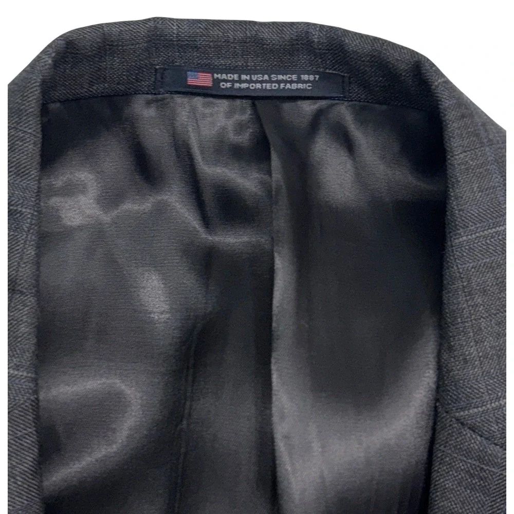 Hart Schaffner Marx 40L 34x30 Charcoal Windowpane 2pc Pant Suit USA Wool Chicago